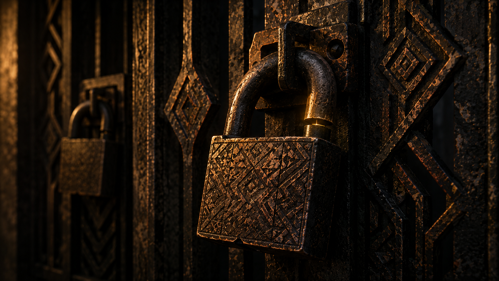 A padlock hanging closed with its shackle never seated